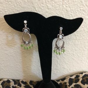Sterling Mother of Pearl/green dangle earrings